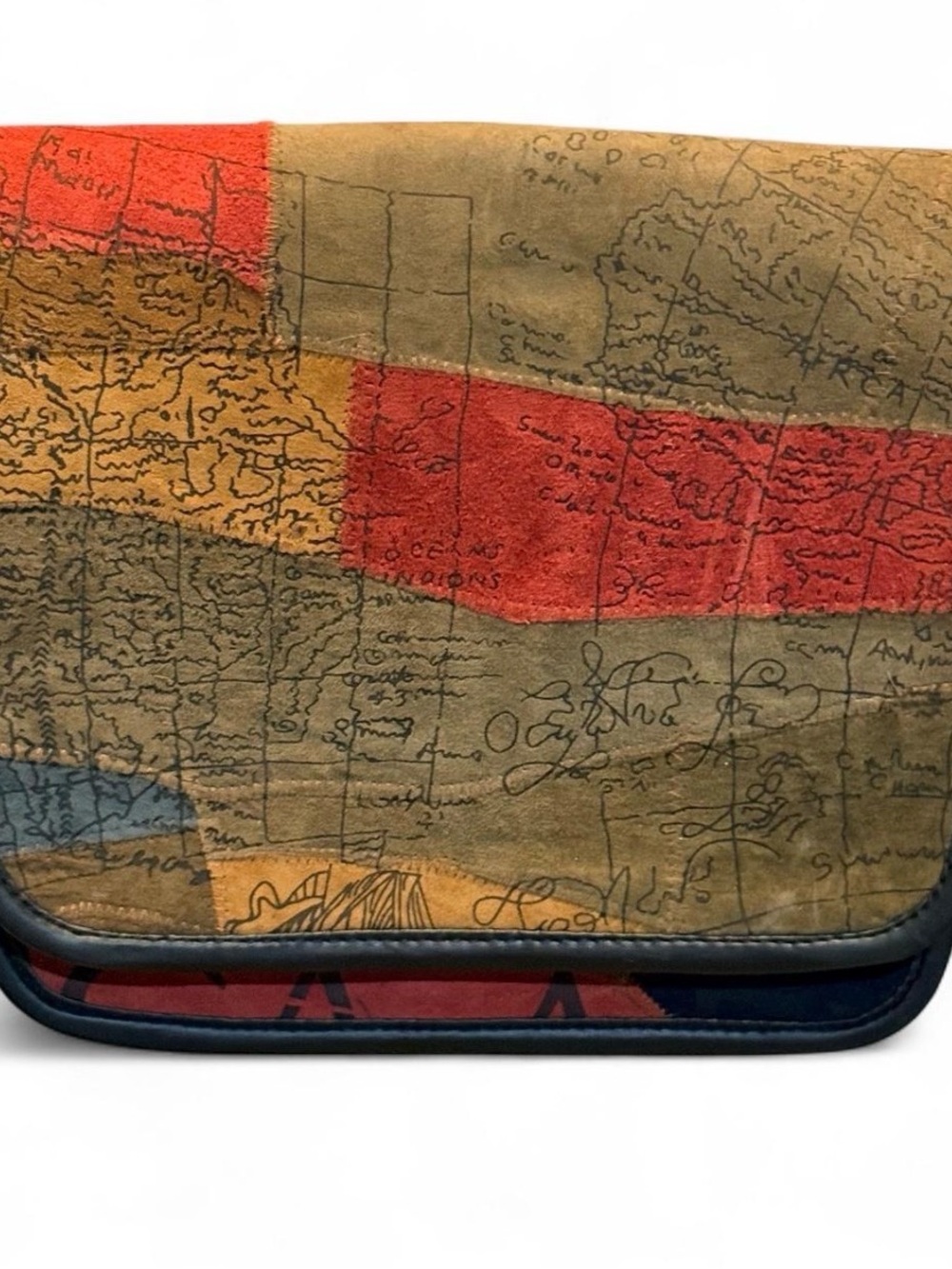 Vintage Multicolor Patchwork Leather Africa Map Crossbody Bag